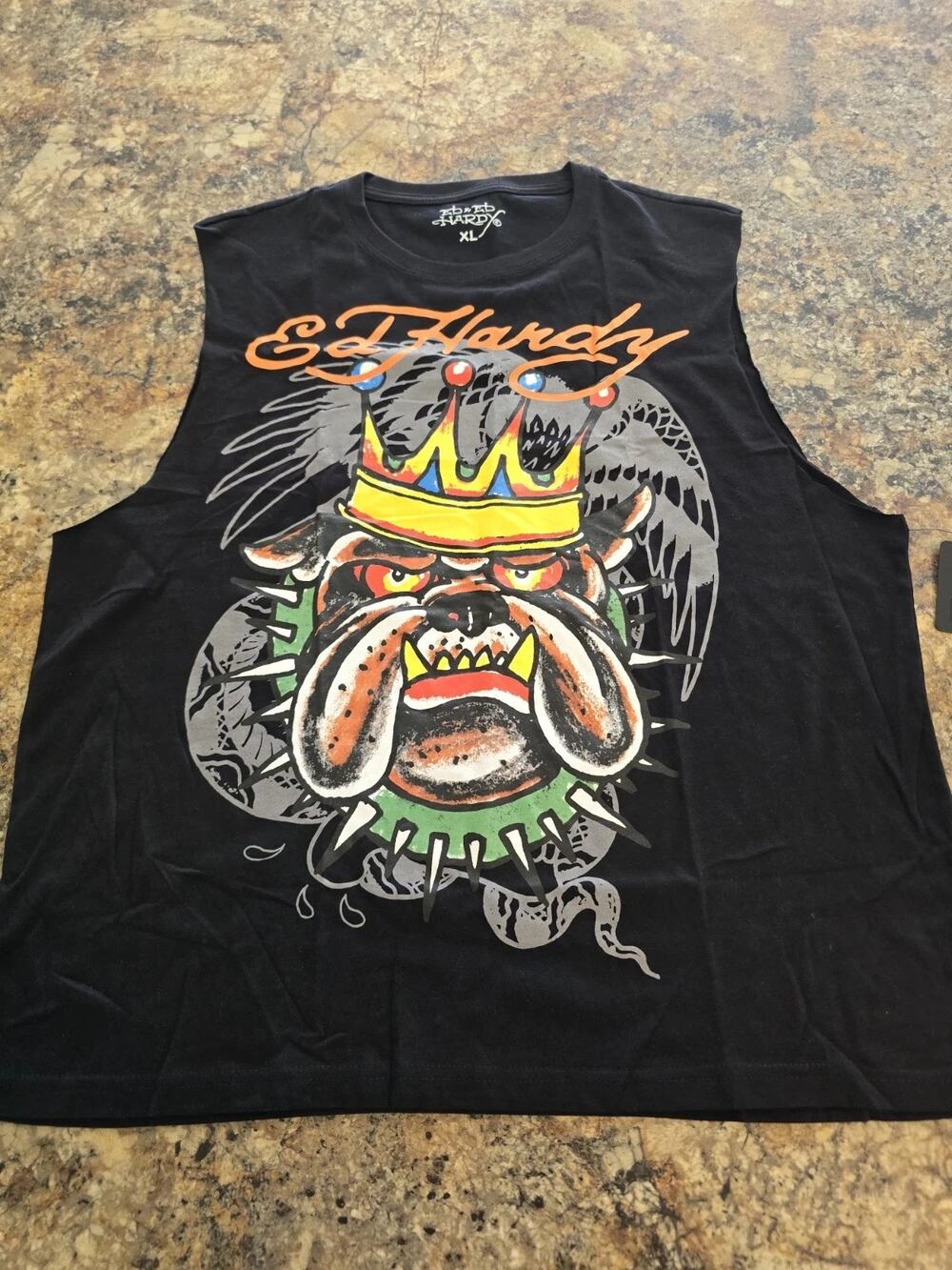 Ed Hardy "King Bulldog" Men's Size M Graphic Muscle Tank Black